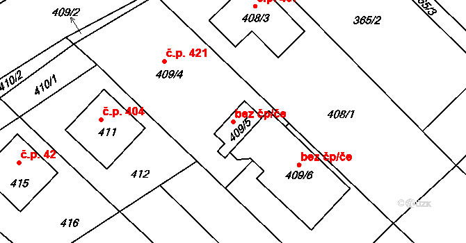 Telnice 46052143 na parcele st. 409/5 v KÚ Telnice u Brna, Katastrální mapa