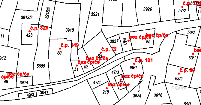 Ořechov 72 na parcele st. 53 v KÚ Ořechov u Uherského Hradiště, Katastrální mapa