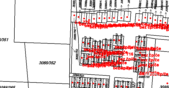 Mikulov 708 na parcele st. 3088/443 v KÚ Mikulov na Moravě, Katastrální mapa