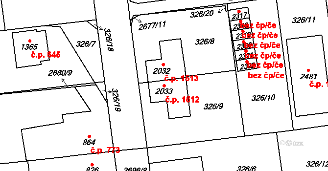 Choceň 1512 na parcele st. 2033 v KÚ Choceň, Katastrální mapa