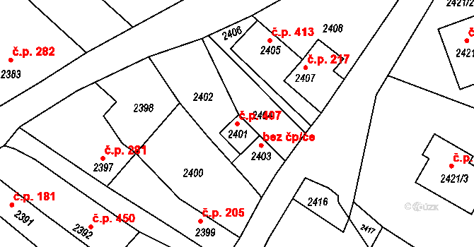 Kostelec nad Černými lesy 407 na parcele st. 2401 v KÚ Kostelec nad Černými lesy, Katastrální mapa