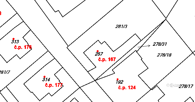 Lobkovice 167, Neratovice na parcele st. 257 v KÚ Lobkovice, Katastrální mapa