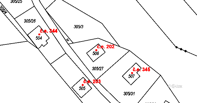 Černolice 202 na parcele st. 506 v KÚ Černolice, Katastrální mapa