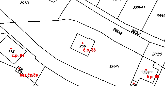 Velký Dřevíč 53, Hronov na parcele st. 266 v KÚ Velký Dřevíč, Katastrální mapa