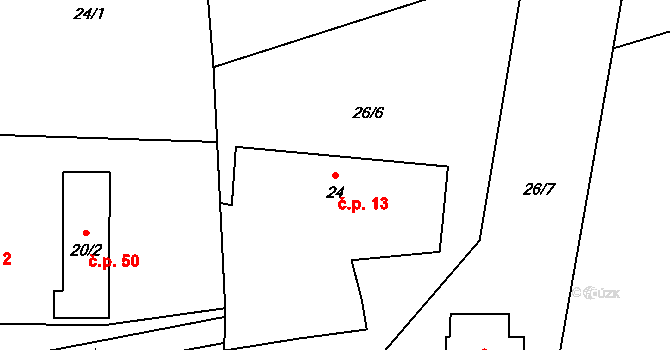 Černá u Bohdanče 13 na parcele st. 24 v KÚ Černá u Bohdanče, Katastrální mapa