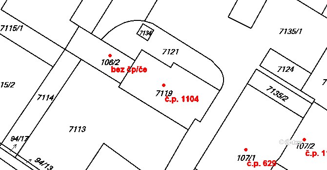 Holice 1104 na parcele st. 7119 v KÚ Holice v Čechách, Katastrální mapa