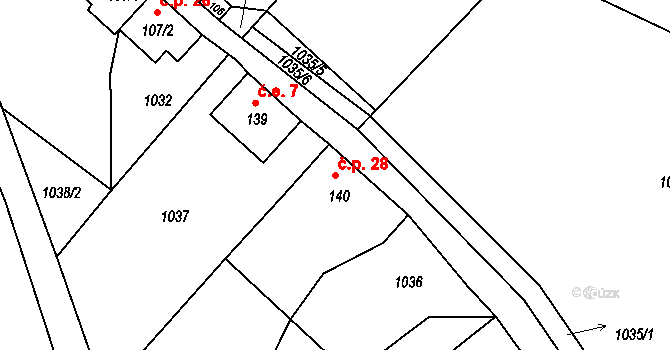 Soutěsky 28, Malá Veleň na parcele st. 140 v KÚ Malá Veleň, Katastrální mapa