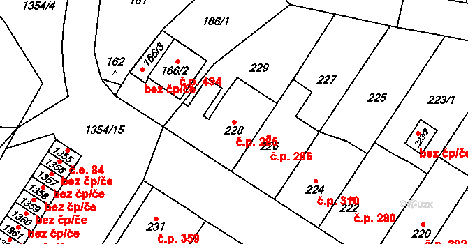 Černá Hora 285 na parcele st. 228 v KÚ Černá Hora, Katastrální mapa
