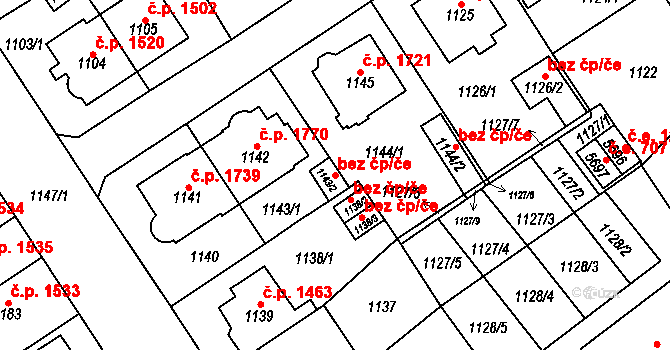 Chomutov 79900143 na parcele st. 1143/2 v KÚ Chomutov I, Katastrální mapa