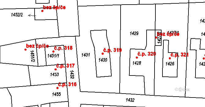 Postřelmov 319 na parcele st. 1430 v KÚ Postřelmov, Katastrální mapa