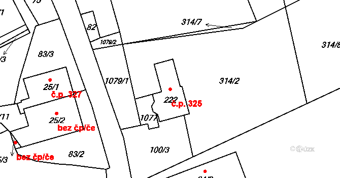 Klokočůvek 325, Odry na parcele st. 222 v KÚ Klokočůvek, Katastrální mapa