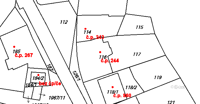 Kamenice nad Lipou 244 na parcele st. 116 v KÚ Kamenice nad Lipou, Katastrální mapa