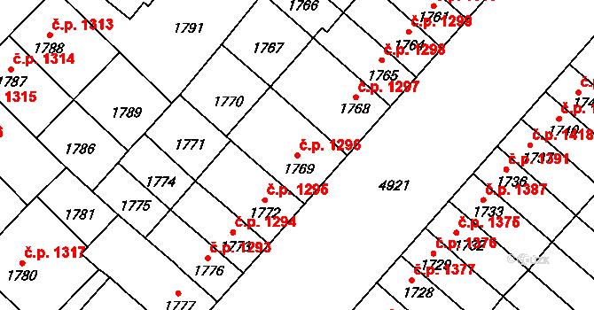 Louny 1296 na parcele st. 1769 v KÚ Louny, Katastrální mapa