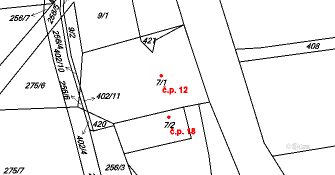 Ždánice 12, Vilémov na parcele st. 7/1 v KÚ Ždánice u Vilémova, Katastrální mapa