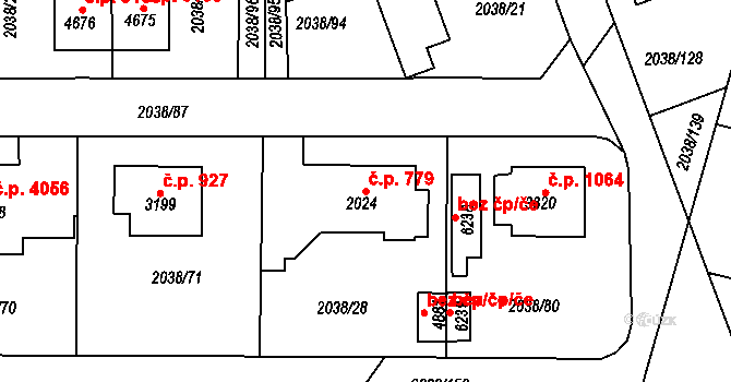 Havlíčkův Brod 779 na parcele st. 2024 v KÚ Havlíčkův Brod, Katastrální mapa
