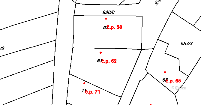 Horšice 62 na parcele st. 61 v KÚ Horšice, Katastrální mapa