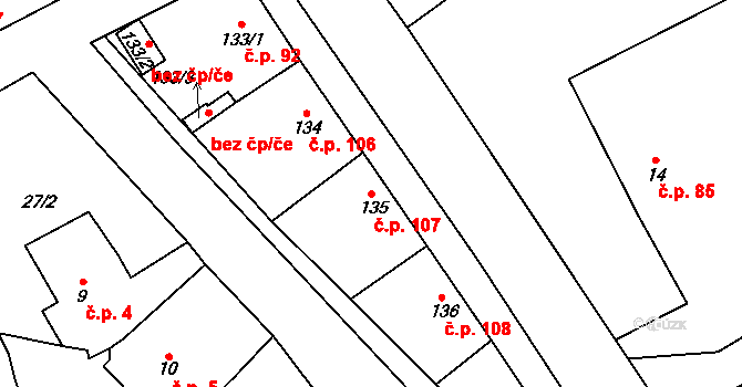 Merklovice 107, Vamberk na parcele st. 135 v KÚ Merklovice, Katastrální mapa