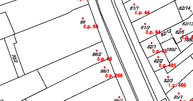 Kvasice 65 na parcele st. 96/2 v KÚ Kvasice, Katastrální mapa