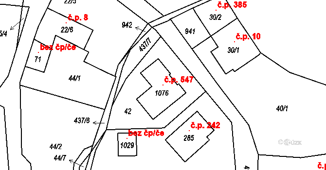 Třemošnice 547 na parcele st. 1076 v KÚ Třemošnice nad Doubravou, Katastrální mapa