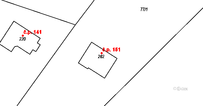 Lipnice 151, Dvůr Králové nad Labem na parcele st. 262 v KÚ Lipnice u Dvora Králové, Katastrální mapa