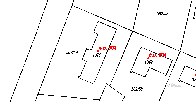 Hýskov 693 na parcele st. 1071 v KÚ Hýskov, Katastrální mapa