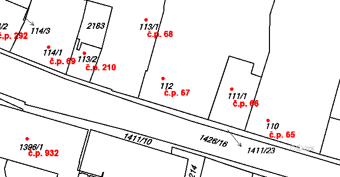 Starý Plzenec 67 na parcele st. 112 v KÚ Starý Plzenec, Katastrální mapa