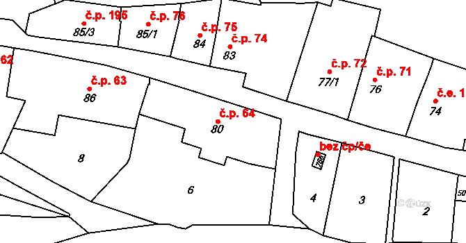 Vranov nad Dyjí 64 na parcele st. 80 v KÚ Vranov nad Dyjí, Katastrální mapa
