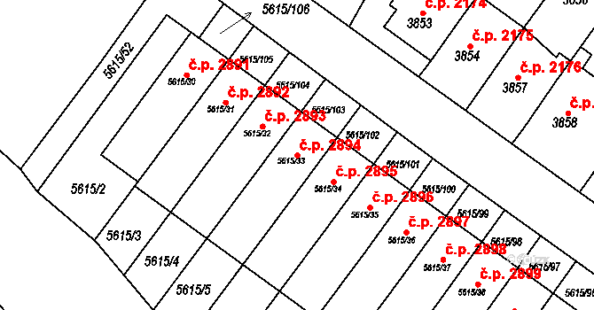 Znojmo 2894 na parcele st. 5615/33 v KÚ Znojmo-město, Katastrální mapa