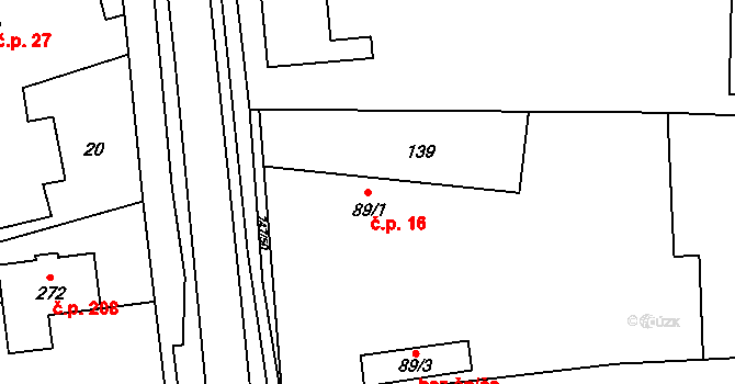 Kněžice 16 na parcele st. 89/1 v KÚ Kněžice u Městce Králové, Katastrální mapa