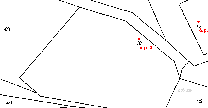 Všesoky 3, Chlístovice na parcele st. 16 v KÚ Všesoky, Katastrální mapa