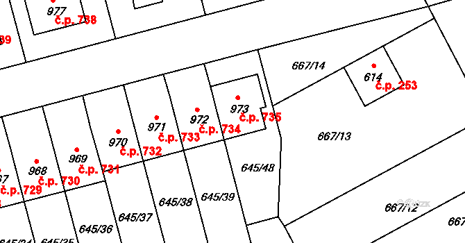 Lišov 735 na parcele st. 973 v KÚ Lišov, Katastrální mapa