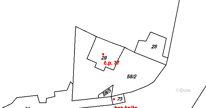 Hlinky 37, Stanovice na parcele st. 29 v KÚ Hlinky, Katastrální mapa