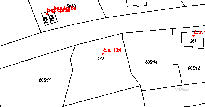 Alšovice 124, Pěnčín na parcele st. 244 v KÚ Alšovice, Katastrální mapa