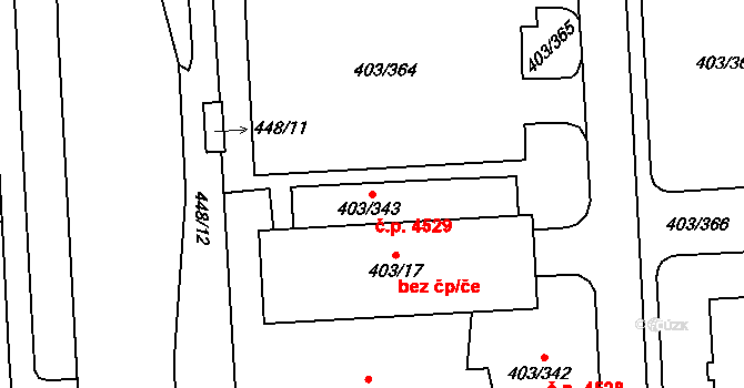Mšeno nad Nisou 4529, Jablonec nad Nisou na parcele st. 403/343 v KÚ Mšeno nad Nisou, Katastrální mapa