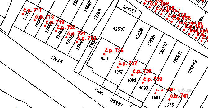 Brtnice 736 na parcele st. 1091 v KÚ Brtnice, Katastrální mapa