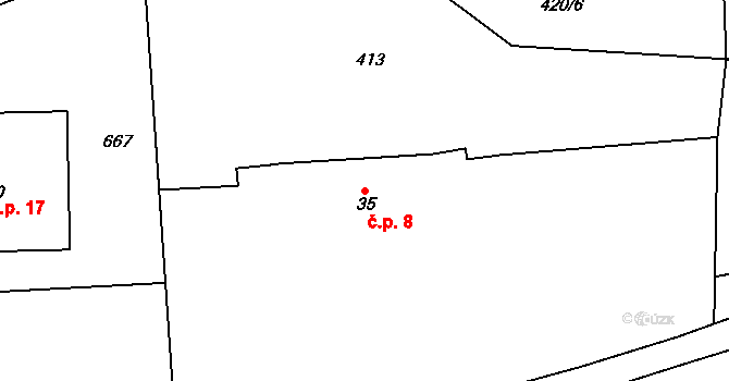 Řež 8, Husinec na parcele st. 35 v KÚ Husinec u Řeže, Katastrální mapa