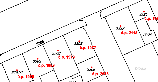 Kladno 1977 na parcele st. 3308 v KÚ Kladno, Katastrální mapa