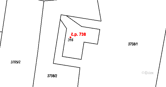 Měrkovice 738, Kozlovice na parcele st. 316 v KÚ Měrkovice, Katastrální mapa