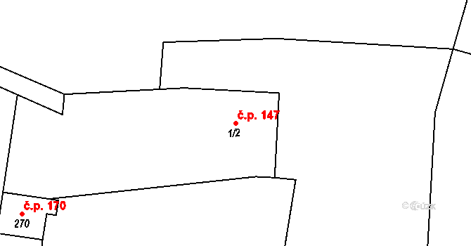 Valteřice 147, Horní Branná na parcele st. 1/2 v KÚ Valteřice v Krkonoších, Katastrální mapa