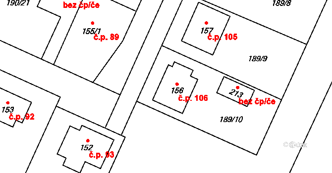 Dohalice 106 na parcele st. 156 v KÚ Dohalice, Katastrální mapa