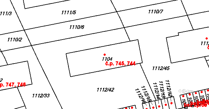 Hořovice 744,745 na parcele st. 1104 v KÚ Hořovice, Katastrální mapa