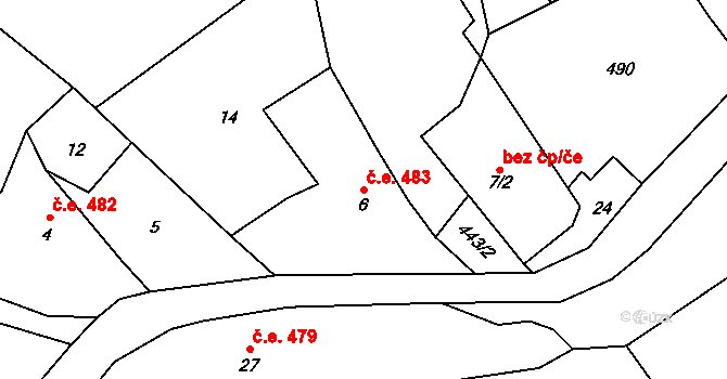 Kotelice 483, Třebušín na parcele st. 6 v KÚ Kotelice, Katastrální mapa
