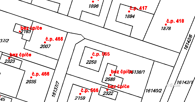 Hovězí 565 na parcele st. 2258 v KÚ Hovězí, Katastrální mapa