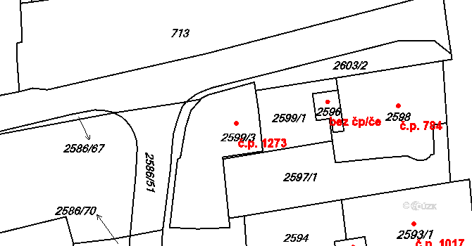 Valašské Meziříčí 1273 na parcele st. 2599/3 v KÚ Valašské Meziříčí-město, Katastrální mapa