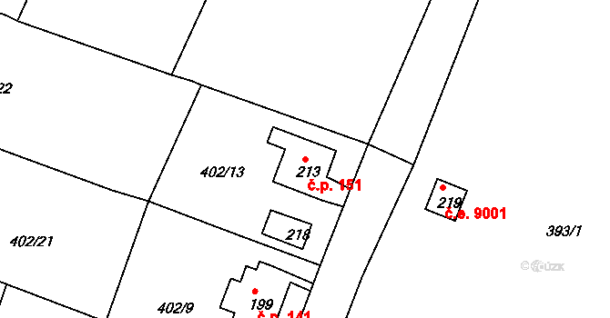 Děčín XXIV-Krásný Studenec 151, Děčín na parcele st. 213 v KÚ Krásný Studenec, Katastrální mapa
