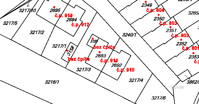 Žichlínské Předměstí 911, Lanškroun na parcele st. 2693 v KÚ Lanškroun, Katastrální mapa