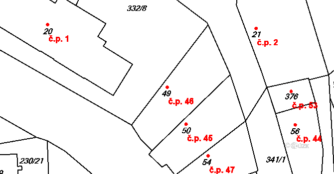 Kluk 46, Poděbrady na parcele st. 49 v KÚ Kluk, Katastrální mapa