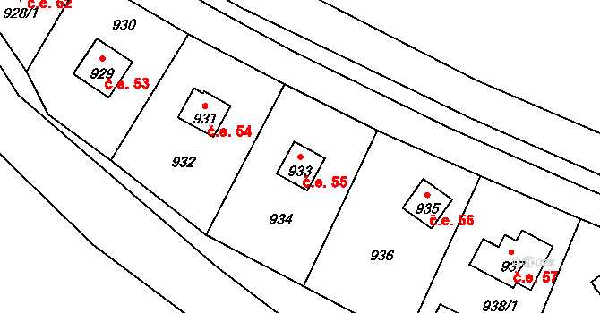 Semice 55 na parcele st. 933 v KÚ Semice nad Labem, Katastrální mapa