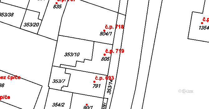 Lysá nad Labem 719 na parcele st. 805 v KÚ Lysá nad Labem, Katastrální mapa