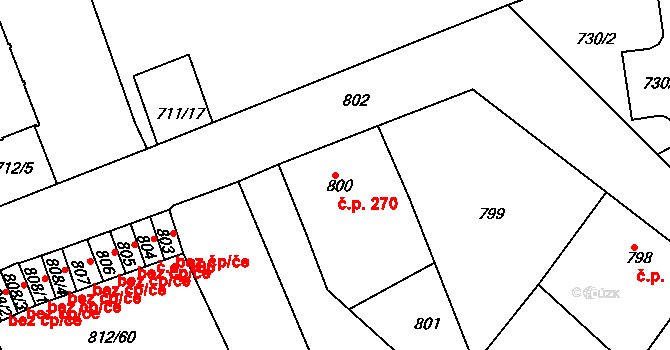 Novosedlice 270 na parcele st. 800 v KÚ Novosedlice, Katastrální mapa